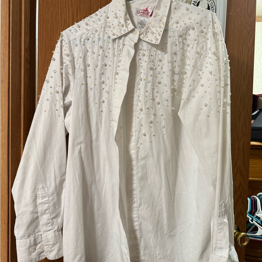 White Beaded Button-Up Shirt